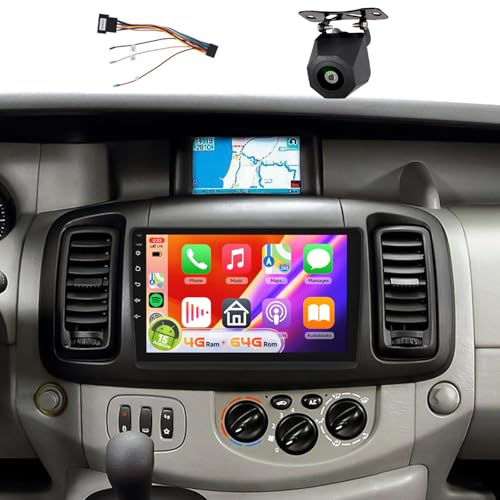 【4+64G】 Hodozzy Carplay Radio Coche para Renault Trafic 2001-2010/Opel Vivaro 2006-2010/Nissan Primastar 2006-2014 con GPS/WiFi, Pantalla In-Cell de 10'' con Bluetooth 5.0/Android Auto/DSP/RDS/FM/USB