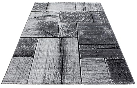 KADIMA DESIGN Kurzflorteppich 3D-Holz Pflegeleicht Waschbar Strapazierfähig Schwarz 140x200 cm Wohnzimmer Schlafzimmer Fußbodenheizung geeignet Schadstoffgeprüft Gekettelt Flur Oeko-TEX | DRAU