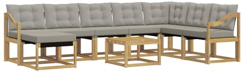 vidaXL Outdoor-Sofagarnitur mit Kissen 9 pcs Weiß und Hellgrau, Modernes Garten-Sofa-Set, wetterfeste Möbel, strapazierfähige Couch, perfekte Sitzgelegenheit am Pool