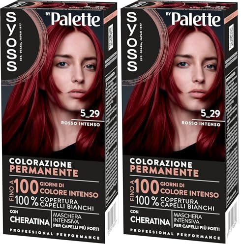 Syoss by Palette Permanente Coloration 5-29 Intensives Rot, Permanente Haarfarbe mit Keratin, Rothaarfarbe für 100% Grauabdeckung und bis zu 100 Tage intensive Farbe (Packung mit 2)