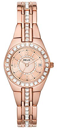 Relic by Fossil Women's Queen's Court Three-Hand Date, Rose Gold Stainless Steel Bracelet Dress Watch, Stainless Steel Watch for Women