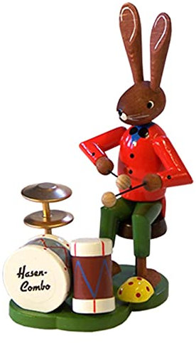 Osterdekoration Osterhasentrommler bunt Höhe 12cm NEU Osterdeko Osterhasenfigur Ostern Korb Osterei Frühling Erzgebirge Seiffen Hase Blumen