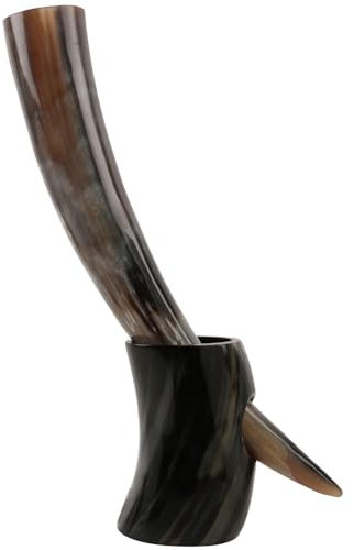 Corne à boire Viking authentique avec socle - chope de bière, verre à vin, coupe à hydromel, gobelet médiéval, timbale, récipients en corne de bœuf
