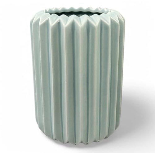 Moderne Pastelfarbene Keramikvase, Tischvase Vase, Geometrisch Origami Design, Keramik (Blau 12,5 cm Hoch)