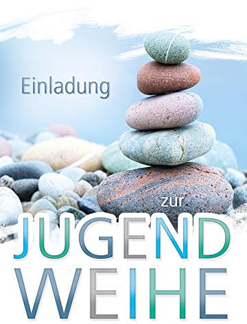 KE AV Jugendweihe Einladungskarten Set, 5 Stück, für Jungen & Mädchen, inkl. Innentext & Umschläge, Format C6 - Motiv: Steine 4