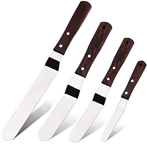 Lot de 4 spatules à glaçage en acier inoxydable avec manche en bois Angled