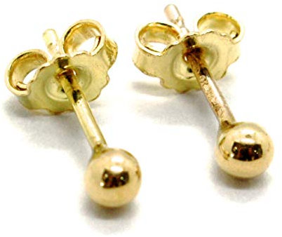 ORECCHINI GOLD 750 18K, SFERE, PALETTO, PALLINE, FARFALLINA, MINI, DIAMETRO 3 MM, MADE IN ITALY
