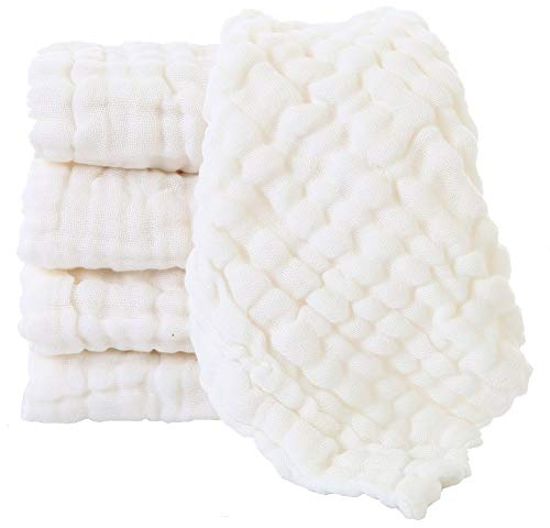 LIUNIAN 5 PACKS Baby Musselin Waschlappen, 100% Baumwolle, natürliche Baby-Tücher, extra weiches, atmungsaktives Neugeborenes Baby-Gesichtstuch für empfindliche Haut, 12x12