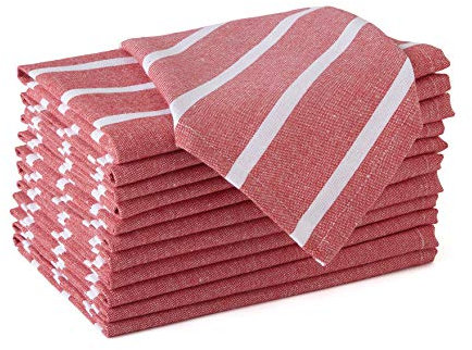 Encasa XO Baumwoll-Servietten Set mit 12 Stück | Roma rote Streifen | Größe 43x43 cm | Tischservietten | Maschinenwaschbar & Wiederverwendbar