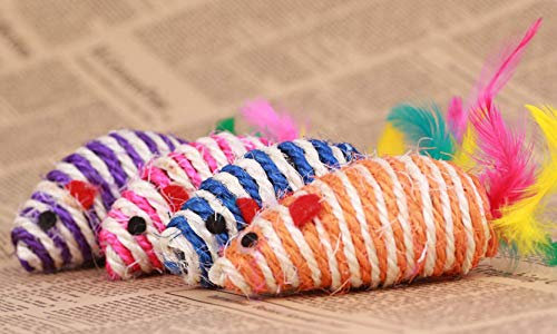 AeeKing Souris en sisal avec des Jouets colorés pour Chats, Jouets pour Chats avec Queue de Plumes colorées pour Animaux de Compagnie