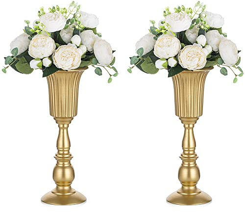 2 Piezas Florero de Trompeta Metal Flores Elegante para Centros de Mesa de Boda para Decoración de Banquetes de Boda, Arreglos de Flores Artificiales 31.9cm Altura para la Ceremonia Aniversario