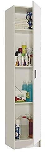 Mehrzweck-Kleiderschrank mit einer Flügeltür mit drei höhenverstellbaren Einlegeböden, Farbe Weiß, Maße 37 x 180 x 37 cm