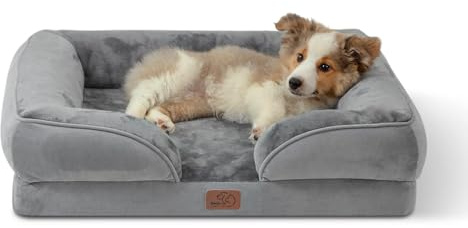 Bedsure Orthopedic Dog Bed Medium Size Dogs - Washable Small Medium Dog Cat Bed Waterproof, Comfort Cats Couch Sofa with Washable Removable Cover, Pets Bed with Nonskid Bottom, Grey, 28