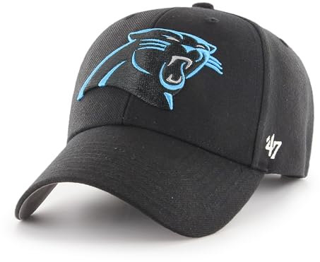 '47 NFL Carolina Panthers MVP Unisex-Baseballkappe, Verstellbarer Klettverschluss, Einheitsgröße, Team Logo, Farbe Schwarz