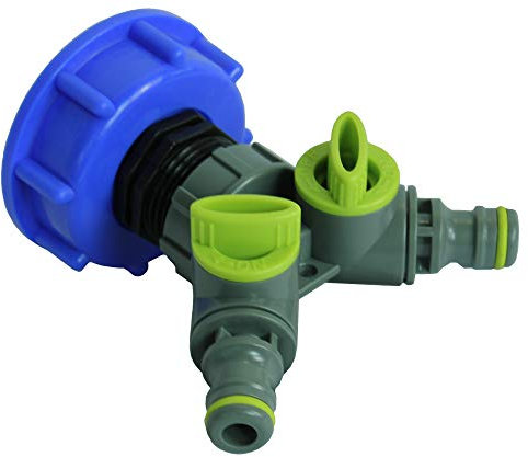 GASMIS IBC Adapter S60x6 Grobgewinde 1 Zoll Innengewinde mit 2-Wege-Ventil 1 x Kupplung (Hahnanschlussstück), Regulier - Absperrbar, für IBC Regentonne, Blau, 1 Stück