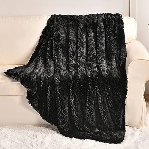 YUSOKI Flauschige Kunstfelldecke, 127 x 152,4 cm, waschbar, warm, pelzig, weich, Überwurfdecke für Bett, Stuhl, Sofa, Autositz (schwarz, Überwurf, 50 x 152,4 cm)