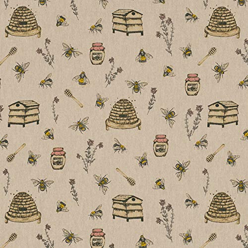 Stoff Meterware Leinenlook Halbpanama - 1 Meter - Dekostoff, Kissen, Tischwäsche, Vorhang, Taschen (Bienen Honig Imker)