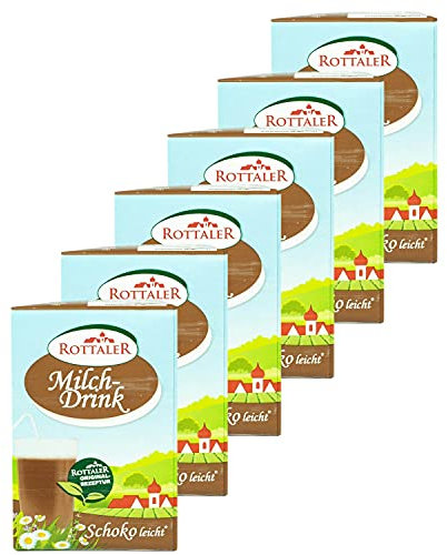 Rottaler - 6er Pack Milchdrink Schoko á 500 ml - Milchmischgetränk mit Kakao aus Magermilch (0,3% Fett) ideal für Unterwegs mit Strohhalm