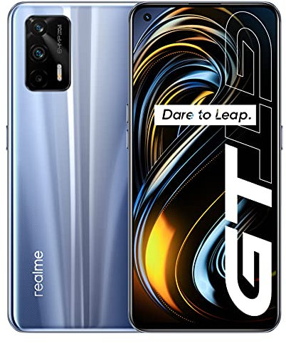 realme GT Smartphone Libre, Procesador Qualcomm Snapdragon 888 5G, Pantalla Super AMOLED a 120Hz, Carga SuperDart de 65W, Triple cámara Sony de 64MP, Dual Sim, NFC, 8+128GB, Gris (Dashing Silver)