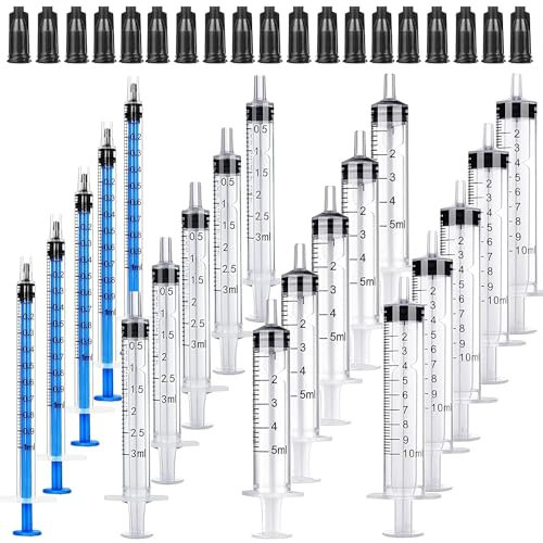 20Stück 1ml / 3ml / 5ml / 10ml Spritze Set – Wiederverwendbar Spritzen Steril Einzeln Verpackt Plastik Spritze mit Deckle für Kolostrum Sammler Und Dosierspritze ( 1 ml / 3 ml / 5 ml / 10 ml Syringe )