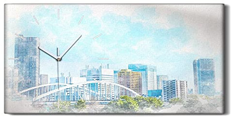 Coloray Uhr auf Leinwand - Weiße Hände - Wohnzimmer Dekoration Segeltuch Ohne Tickendes Geräusc Kunst Wand Uhr - Landschaft Tokyo Asien Stadtzeichnung