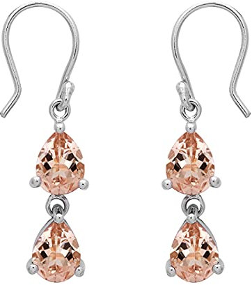 Glanz-Juwel Zwei Steine Morganit Edelstein 925 Sterling Silber Tropfen baumeln Versprechen Ohrring (Sterlingsilber)