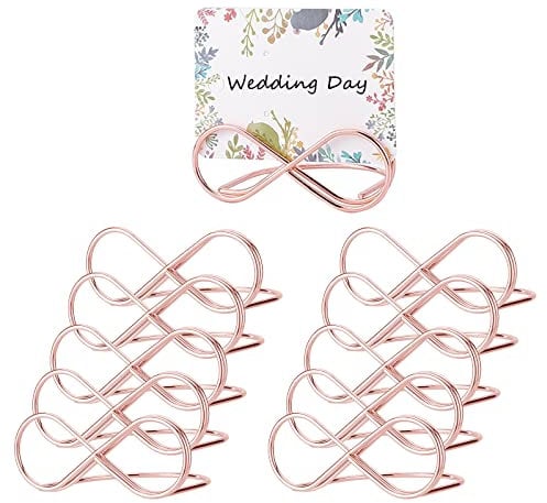 CHGCRAFT 10St Unendlichkeit Nachrichtenclip Tischnummer Halter Ständer Hochzeit Sitzetiketten Tischkartenclips Namenseinstellung Tischkartenhalter Foto Bildkarten Displayständer für Party Rose Golden
