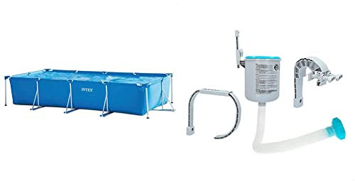 Intex Rectangular Frame Pool - Aufstellpool - 450 x 220 x 84 cm & Oberflächenskimmer - Deluxe Oberflächenskimmer zur Wandmontage - Hängeskimmer