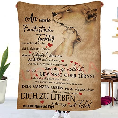 UOOYAA Personalisierte Kuscheldecke An unsere Tochter von Eltern, Deutsche Mama und Papa für Tochter Briefdecke Positiv Ermutigen Flauschige Wohndecke (Eltern zu Tochter C,150×200cm)