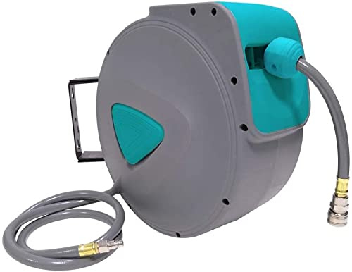 YUENFONG Druckluftschlauch 20m Luftschlauch Aufroller Automatisch 1/4'' Anschluss, Druckluft Schlauchtrommel Schlauchaufroller mit Schnellkupplung und Arretierkugel (20M, Grau)