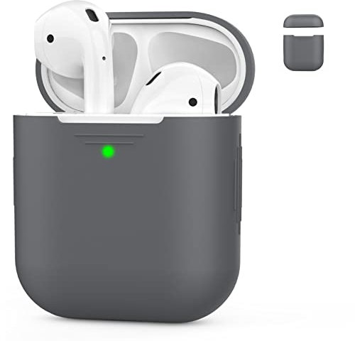 AHASTYLE AirPods Hülle Silikon AirPods Case [Front-LED Sichtbar] Kompatibel mit Apple AirPods 2 & 1 (2019) (Ohne Karabiner, Dunkelgrau)