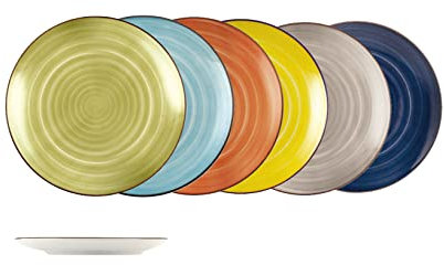 H&H Caribe Set 12 Piatti Frutta in Stoneware, 20cm, Colori Assortiti, Tavola Colorata