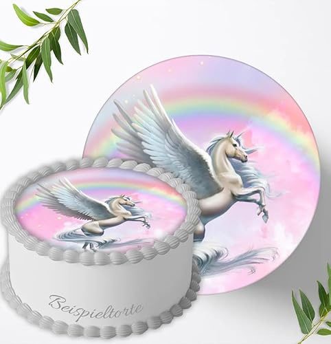 Für die Geburtstags Torte,Einhorn, Essbares Foto für Torten, Geburtstagskuchen Deko aus Fondant, Tortenaufleger Ø 20cm, 0257z