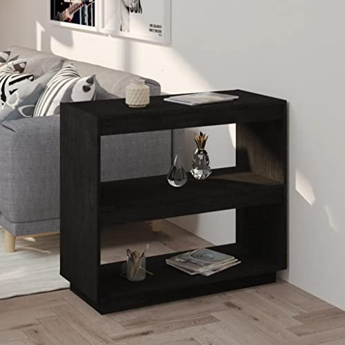 WIFESE Bücherregal 80x35x71 2 Fächer Raumteiler Holzregal Kleines Regal für Büro Wohnzimmer Arbeitszimmer Würfelregal Schwarz Standregal Bookshelf Aufbewahrungsregal Aktenregal Massivholz Kiefer