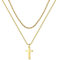 Chereda 316L Stainless Steel Silver Black Gold Layered Rope Chain Cross Pendant Necklace For Men Boys Cuban Chain Jewelry Gift (Gold)