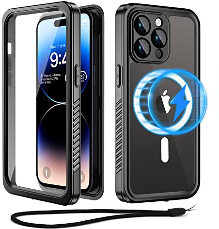 Beeasy Custodia per iPhone 14 Pro, impermeabile IP68 con Magsafe, antiurto, protezione integrale a 360, protezione schermo e antipolvere – perfetta per i cantieri – custodia per iPhone 14 Pro (6,1)