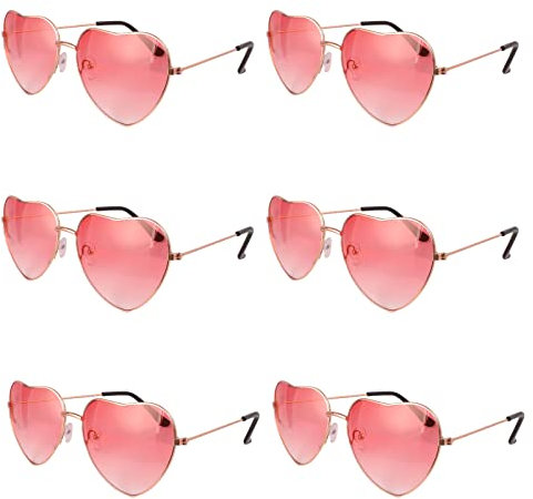 6 Stück Herz Sonnenbrille, Hippie Brille Damen Valentinstag Herz Sonnenbrille Retro Kostüm Brille für Damen 70er 80er 90er Kostümparty Rock Party Hochzeit Geschenk Karneval Partybrille
