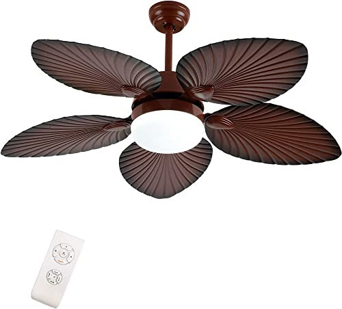 JEARRY Tropical Palm Ceiling Fan With LED Light And Remote Control Oil Brushed 5 Palm Leaf Lamp 3 Speed Vintage Chandelier for Living Room Bedroom Dining Room Fan Chandelier (Size : 42in)