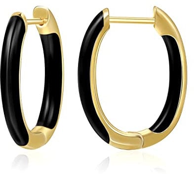 MESOVOR 18 Karat Vergoldete Creolen Ohrringe mit Emaillefarbe, U-förmige Kleine Leichte Huggie-Ohrringe Geschenke für Frauen und Mädchen (Schwarz)