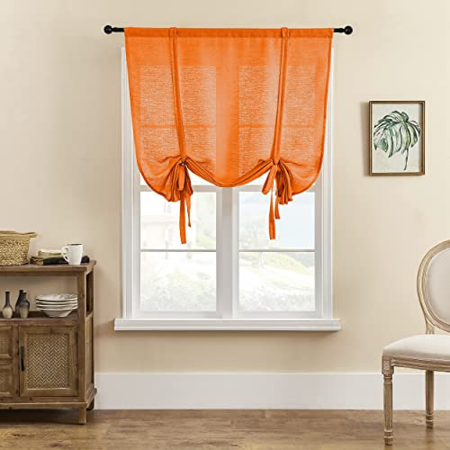 SIMPVALE 1 Stück Raffrollo Tüll Raffgardinen mit Stangentasche Leinenweben lichtdurchlässig Voile Vorhang für Wohnzimmer Schlafzimmer Balkon Küche Badezimmer, Orange, 80x120cm