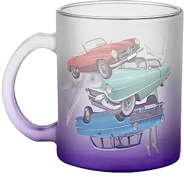 Fabulous Mug en Verre Violet - Voitures Anciennes Jambes Collage Art Surréalisme Vintage