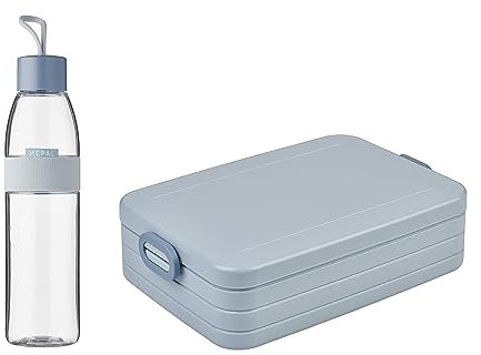 Mepal – Take a Break large + Trinkflasche Ellipse 700 ml – Nordic Blue – Lunchbox mit Trennwand – ideal für Mealprep-kohlensäuregeeignet –auslaufsicher – bruchfestes Material, Promotion-Set