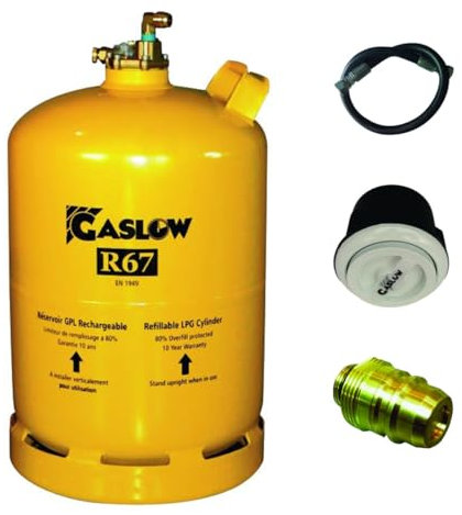 Gaslow Pack Bouteille GPL Rechargeable 11kg + Lyre + Boîte de Transfert Blanc + Adaptateur Espagne/Allemagne