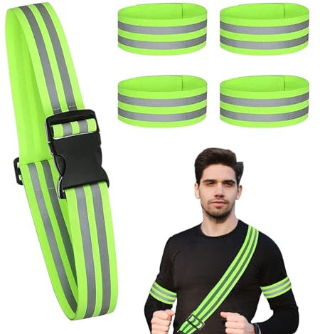 SPHERETRON Reflektor Gürtel Reflektorband Reflexgürtel Reflektorgurt,Reflektor Gürtel Set mit 1 Stück Reflektor gürtel und 4 Stück Reflektorband Reflektor für Erwachsene Radfahren Joggen Wandern usw.