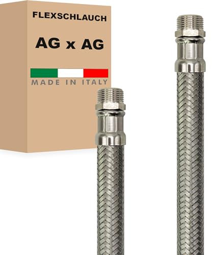 Flexschlauch DN13-1/2 Edelstahl Panzerschlauch Sanitär Hauswasserwerk - Made in Italy (1/2 AG x 1/2 AG, 120 cm)