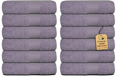 Softolle Lot de 12 débarbouillettes de luxe 100 % coton peigné filé à l'anneau – Serviettes ultra douces – Gants de toilette très absorbants pour le visage – 33 x 33 cm (violet cendré)