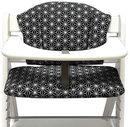 Blausberg Baby - Sitzkissen Set für Hauck Alpha, Beta Polster Zubehör für Hochstuhl - 2-teilige Sitzauflage 100% Baumwolle, Oeko-TEX Standard 100 - Made in Germany (Happy Star Schwarz)