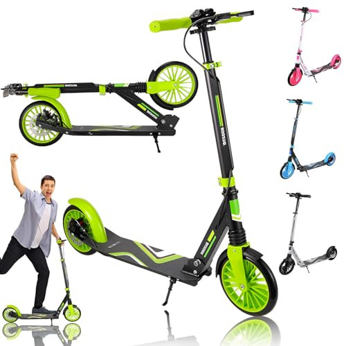 GHBXJX Cityroller Tretroller Scooter, mit Big Wheel Räde, Klappbar Kickscooter, Stoßdämpfer | Höhenverstellbar, Stoßdämpfer Tretroller Kinder Roller für Jungen und Mädchenab 5y,Grün