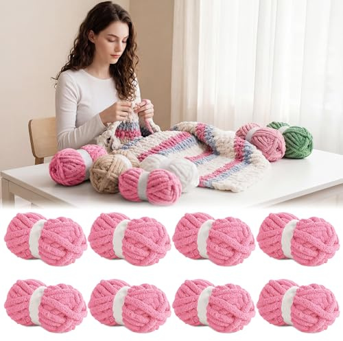 BALAPET 8 Pack Chunky Chenille Yarn for Crocheting & Knitting, 27yds 8 oz Each Skein Soft Fluffy Kitting Yarn Set, Thick Velvet Plush Yarn for Handcrafts Weaving Making Blankets