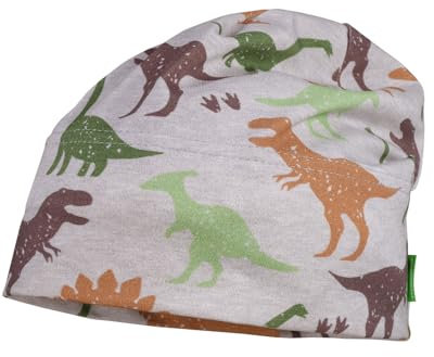 maximo MINI-Beanie, silbermeliert-sudanbrown mit Dinos, Gr. 47